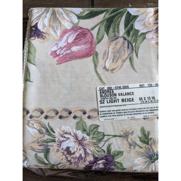 JC Penney Andrea Blouson Valance’s Light Beige 86”x 15” Floral NEW Made In USA - Picture 2 of 4